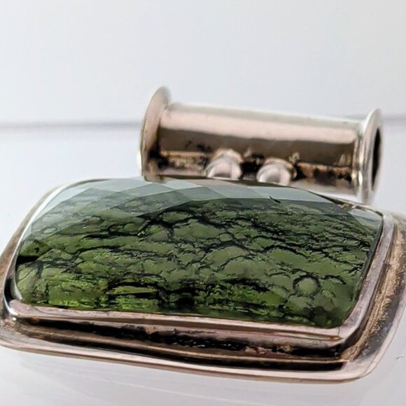 One of a Kind Moldavite & Sterling Silver Pendant With Faceted & Raw Sides - Picture 8 of 13